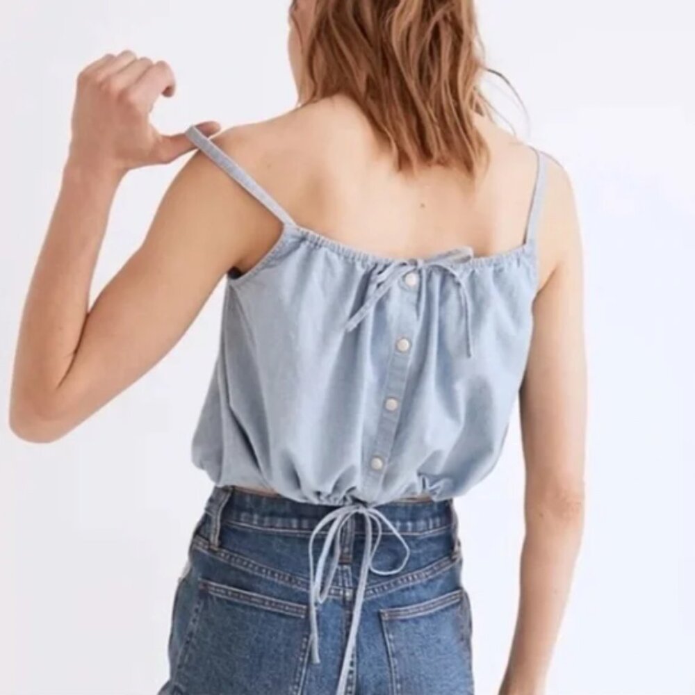Madewell Chambray Meriden Crop Top In Vineshire Wash